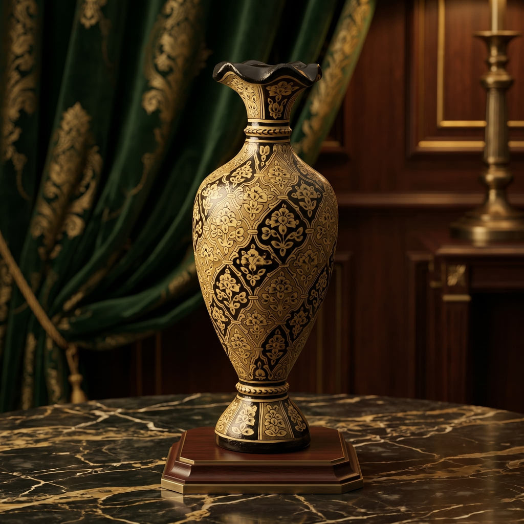 Black & Gold Floral Vase Lamp – Luxury Decorative Table Lamp