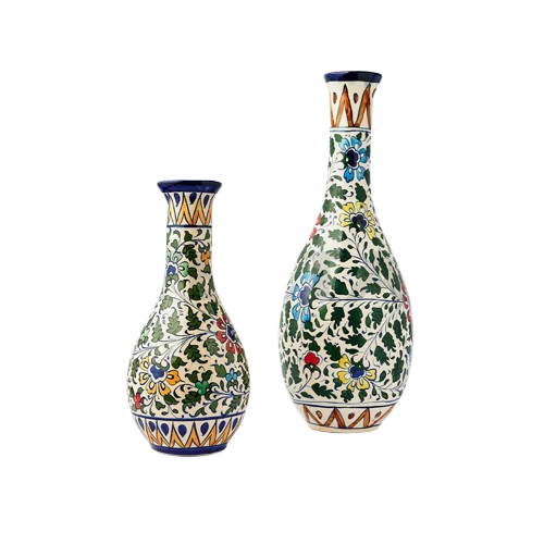 Ceramic Floral Surahi Moonflask Vase (Large)