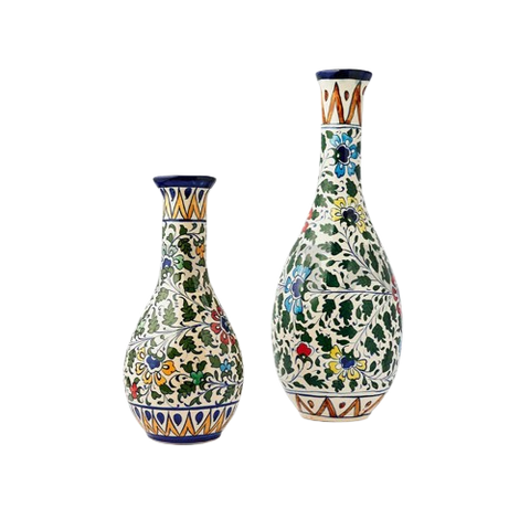 Ceramic Floral Surahi Moonflask Vase (Large)