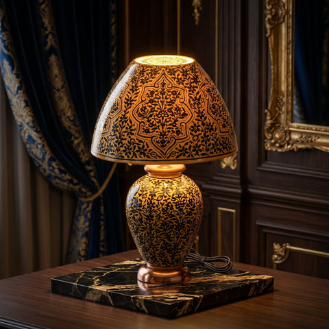Ornate Black Pattern Table Lamp – Luxury Decorative Lamp