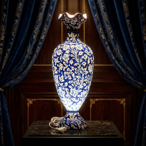 Blue Floral Vase Lamp – Luxury Decorative Table Lamp