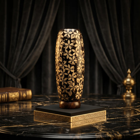 Black & Gold Floral Cylinder Lamp – Luxury Decorative Lamp