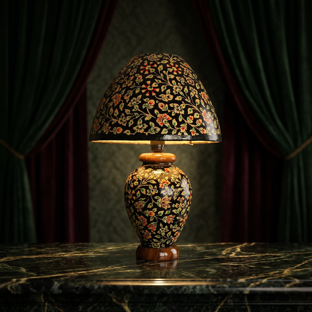 Dark Floral Pattern Table Lamp – Luxury Decorative Lamp