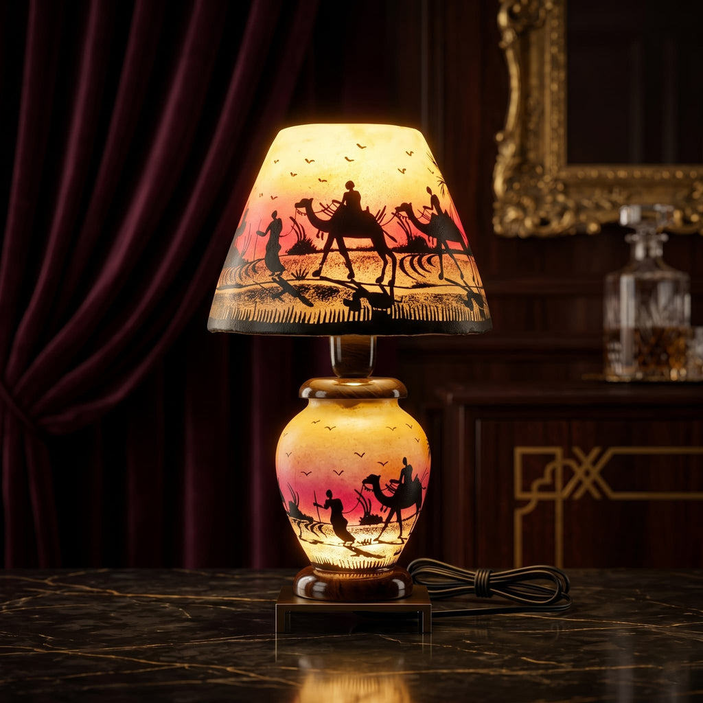 Desert Journey Silhouette Table Lamp – Warm Sunset Glow