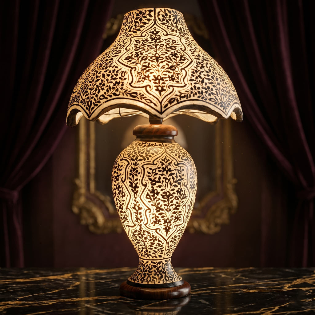Classic Ivory Pattern Table Lamp – Timeless Warm Glow