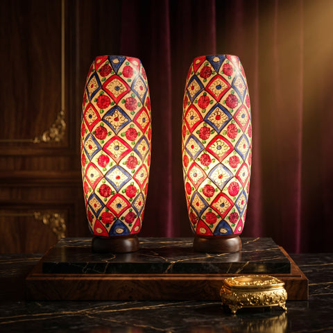 Vibrant Pattern Twin Column Lamps – Statement Light Set
