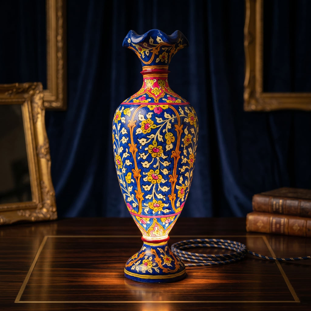 Floral Blue Vase Lamp – Luxury Decorative Table Lamp
