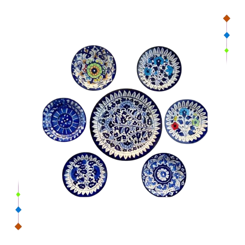 Blue Pottery Wall Hanging Plates Set