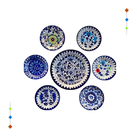Blue Pottery Wall Hanging Plates Set