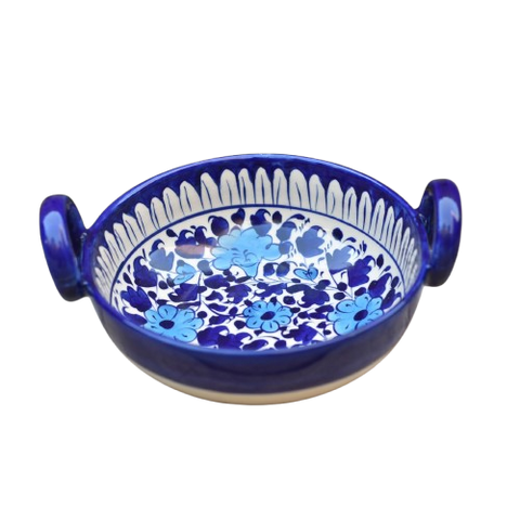 White Floral Karahi/Traditional Wok|Blue Pottery