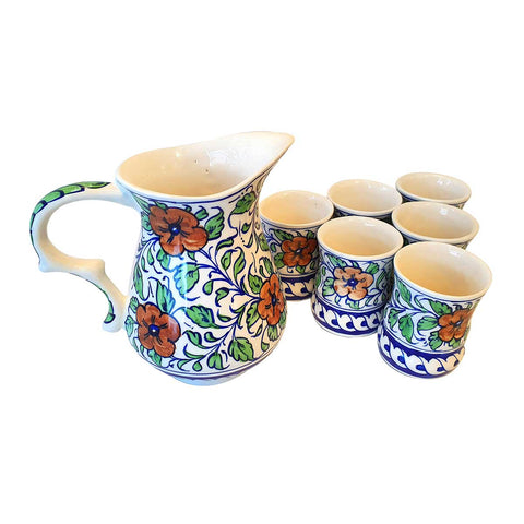 Blue Pottery Jug with Glasses