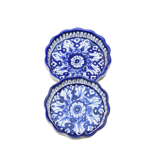 Set of Two Iconic Blue Round Serving dish|Blue pottery