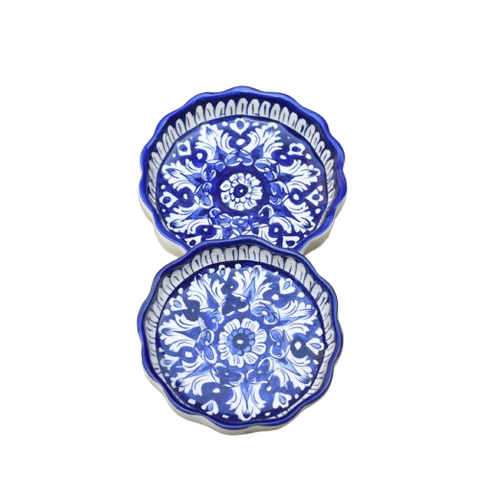 Set of Two Iconic Blue Round Serving dish|Blue pottery