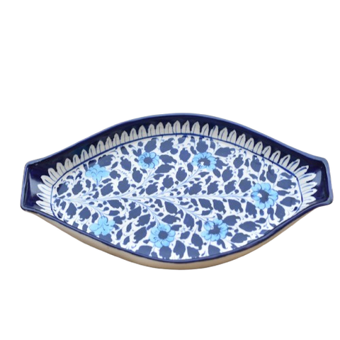 White Floral Rice Dish|Blue pottery