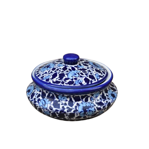 White Floral Handi/Traditional Pot|Blue Pottery