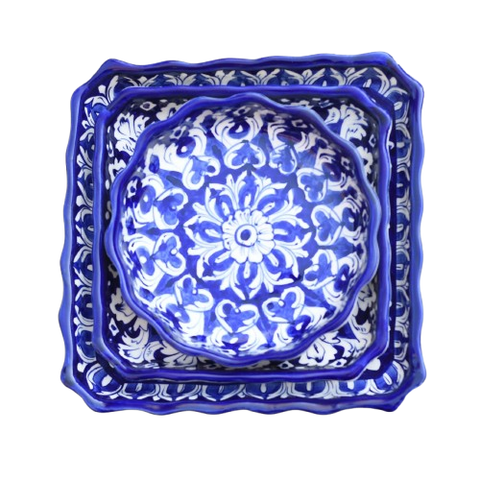 Set of Three Iconic Blue Platter/Serving dish|Blue pottery