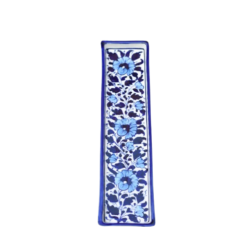 Floral White kebab Dish(Long)|Blue Pottery