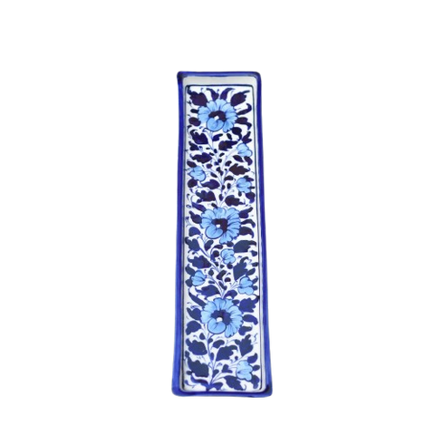 Floral White kebab Dish(Long)|Blue Pottery